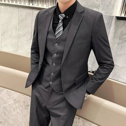 Suit S-7XL (Blazer+ Waistcoat + Trousers) Men's Fashion Business Dinner Gentleman Slim British-style Evening Dress Group Suit