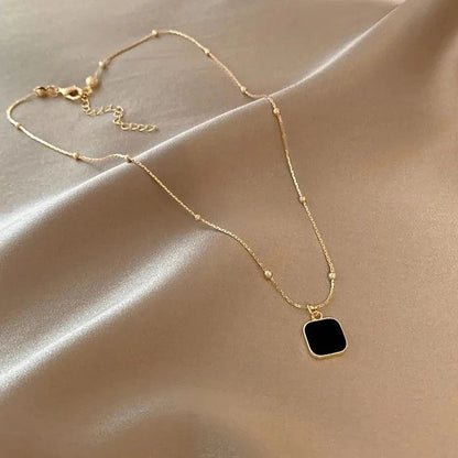 Colares de Aço Inoxidável Preto Exquisito Minimalista Pingente Quadrado Gargantilha Correntes Colar da Moda para Mulheres Presentes de Joalheria para Festas