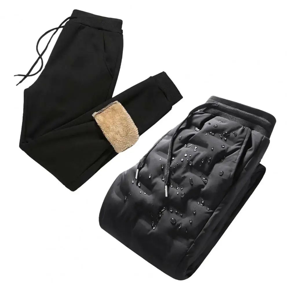 Men Autumn Winter White Duck Down Padded Thermal Sweatpants Elastic Waist Drawstring Pockets Thickened Joggers Pants Streetwear
