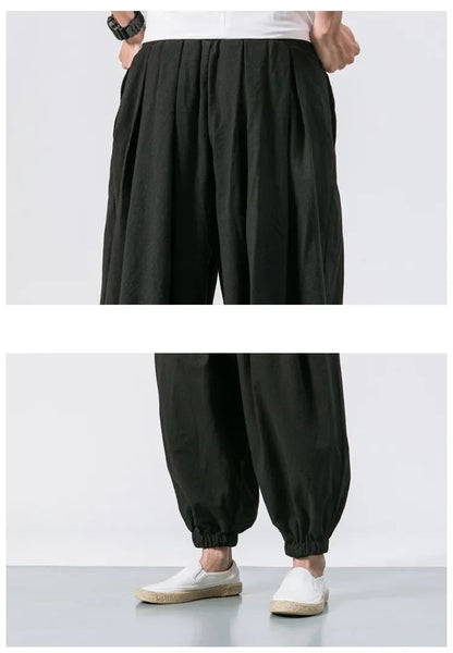 New Trendy Men Harem Pants Loose Oversized Style Cotton and Linen High Quality Jogger Sweatpants Casual Male Trousers