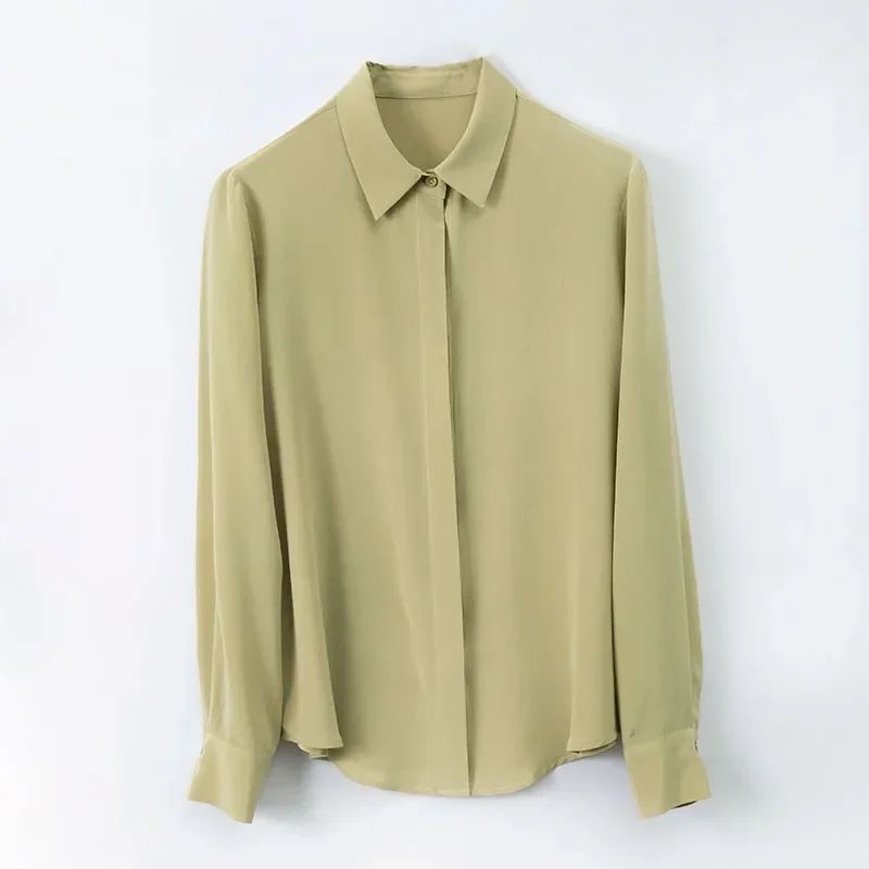 2025 Spring New Women's Silk Shirt Women's Long Sleeve 100% Mulberry Silk Blouse 16 MM White-collar OL Style Shirts For Women