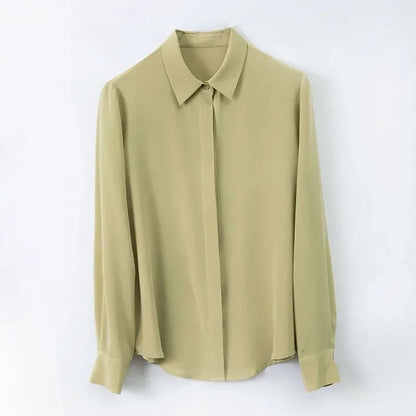 2025 Spring New Women's Silk Shirt Women's Long Sleeve 100% Mulberry Silk Blouse 16 MM White-collar OL Style Shirts For Women