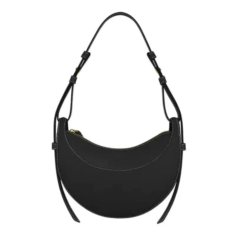 French fashion genuine leather women's shoulder bag, crescent bag, niche design zipper closure shoulder crossbody bag