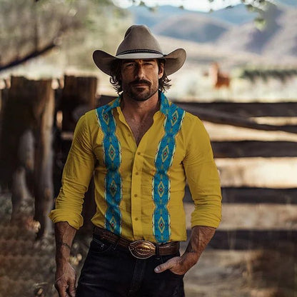 Men's Shirt Yellowstone Western Denim Shirt Elegant patchwork vintage men's lape