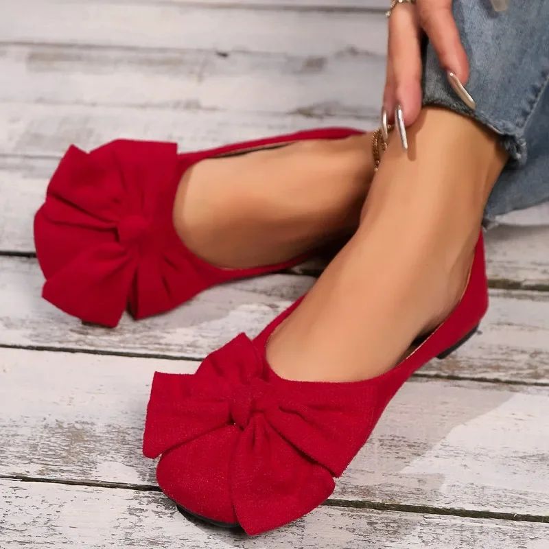 Women's Flat Shoes 2025 Hot Sale Ladies Slip on Flats Outdoor Women Round Toe Bow Tie Soft Bottom Plus Size Shallow Shoes Female