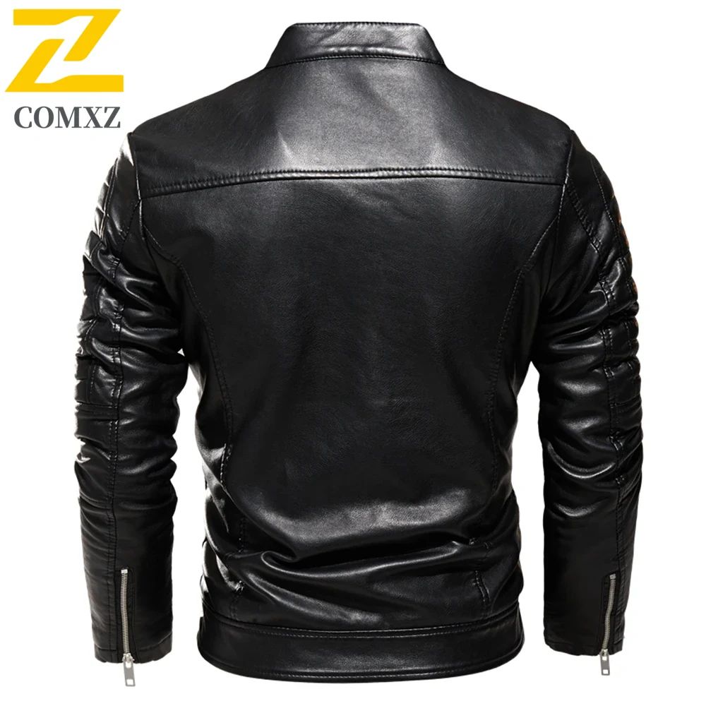 Men Yellow PU Leather Jacket Patchwork Biker Jackets  Casual Zipper Coat Male Motorcycle Jacket Slim Fit Fur Lined Outwear Coat