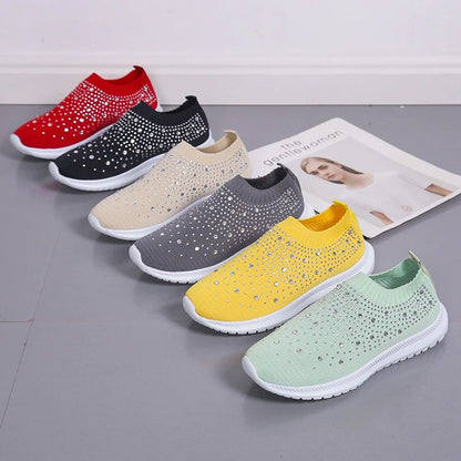 2024 New Crystal Breathable Mesh Sneaker Shoes for Women Comfortable Soft Bottom Flats Plus Size 43 Non Slip Casual Shoes Woman