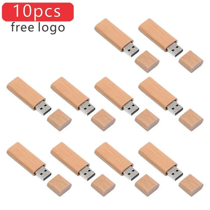 10PCS/LOT Wooden USB Flash Drive 128GB Pen Drive 64GB 32GB 4GB Memory Stick Wooden Box Free Custom Logo Creative Business Gifts