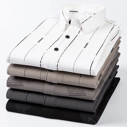 Bamboo Fiber Casual long-sleeve shirts for man elastic Anti-wrinkle striped slim fit formal shirt soft business designer clothes