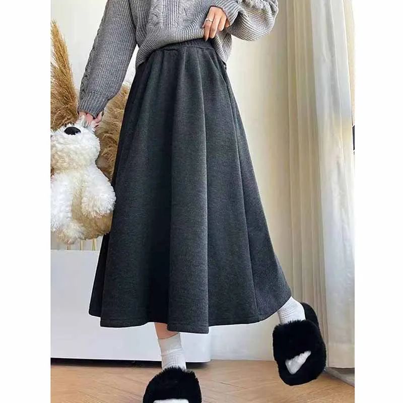 Smvp High Quality Knitted Long Skirt Women Autumn Winter Thick Warm A-Line Skirt Female Solid Casual Wild High Waist Skirts