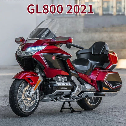 1:11 Honda Gold Wing GL800 2021 Modelos de Motos Carros Brinquedos Pneus de Borracha com Luz e Música Modelo em Miniatura Presentes para Crianças Pequenas
