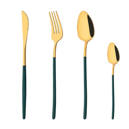 4Pcs Black Gold Dinnerware Tableware Set Mirror Stainless Steel Cutlery Kitchen Knife Fork Spoon Restaurant Wedding Flatware Set