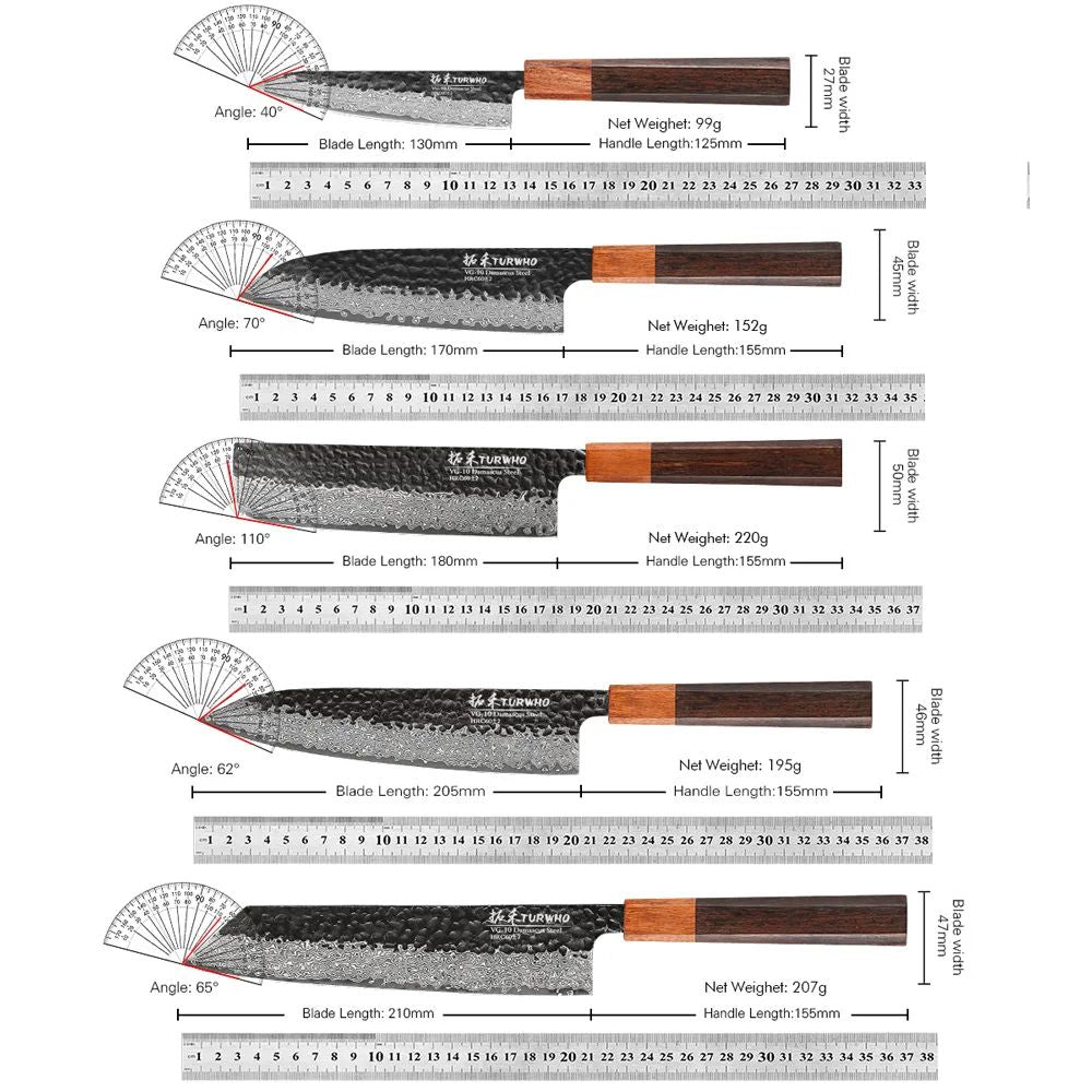 TURWHO 1-5PCS Kitchen Knives Set Hand Forged Damascus Steel Japanese Handmade Chef Knife Cleaver Santoku Utility Cooking Tools