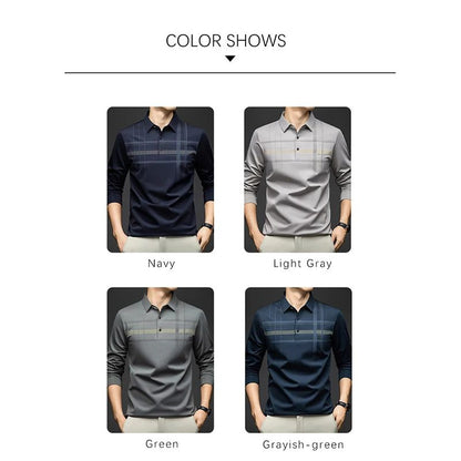 BROWON Polo T Shirt for Man 2025 Formal Business Slim Long Sleeve Tshirt Men Casual Loose Stripe Shirt for Man Designer Clothes