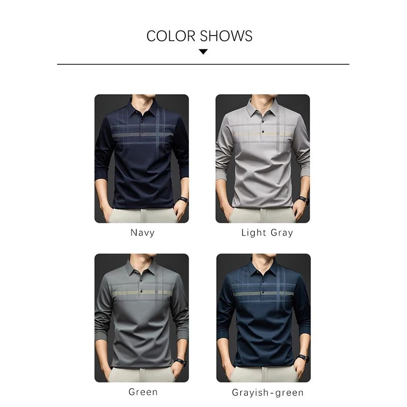 BROWON Polo T Shirt for Man 2025 Formal Business Slim Long Sleeve Tshirt Men Casual Loose Stripe Shirt for Man Designer Clothes