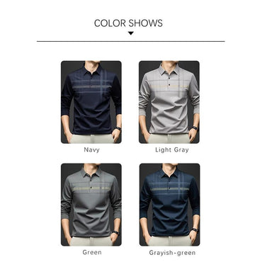 BROWON Polo T Shirt for Man 2025 Formal Business Slim Long Sleeve Tshirt Men Casual Loose Stripe Shirt for Man Designer Clothes