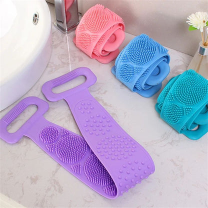 Esponjas corporais de silicone, escovas, toalhas de banho, esfoliantes, esfoliantes para as costas, massagem, cinto de banho, escovas estendidas para limpeza da pele