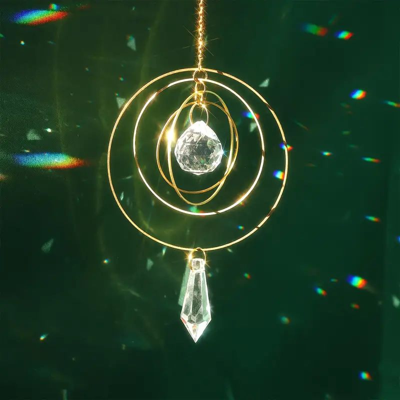 1pc Four-round Crystal Garden Sun Catcher Hanging Decor, for Garden Parties, Weddings - Christmas-themed Glass Garden Sun Catche