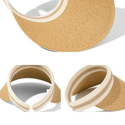 2025 New Summer Outdoor Visor Cap Casual Shade Hat Straw Wide Empty Top Sun Hat Anti Uv Female Large Brim Beach Sunhat Lady