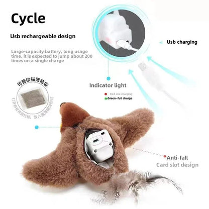 Brinquedo Interativo Hot Cat Catnip Elétrico Pássaro (com Catnip) Cães Gatos Brinquedo de Pelúcia Ranger Ativado por Toque USB Recarregável para Pets