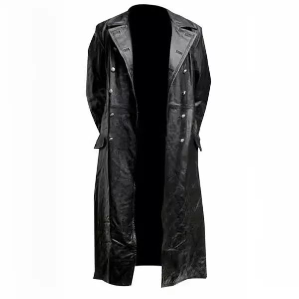Men Faux Leather Coats Pu Long Coat Splice Double Breasted Turn Down Collar Slim Fit Thick Casual Jackets Autumn Winter
