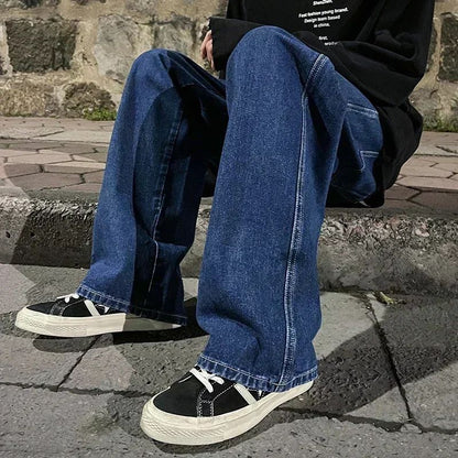 Men's  Jeans 2025 Winter Hot Style Korean Style Street Hip-hop Loose Denim Trousers Velvet Wool Trousers Black Light Blue
