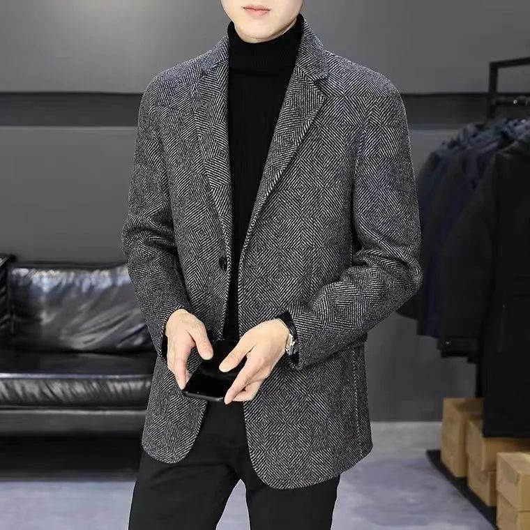 Elegant Casual Men's Short Coat Casual Herringbone Woolen Business Jacket Fashion Slim Fit Trendy AE Stock Brand