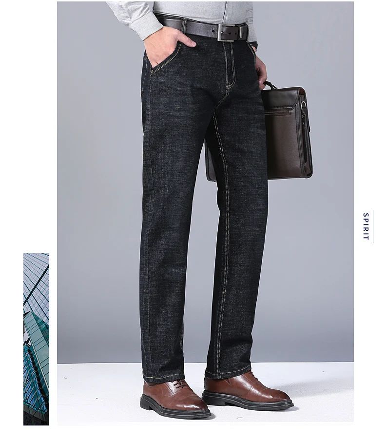 2025New Business Men's Jeans Casual Straight Stretch Fashion Classic Blue Black Work Denim Trousers Male Brand Clothing