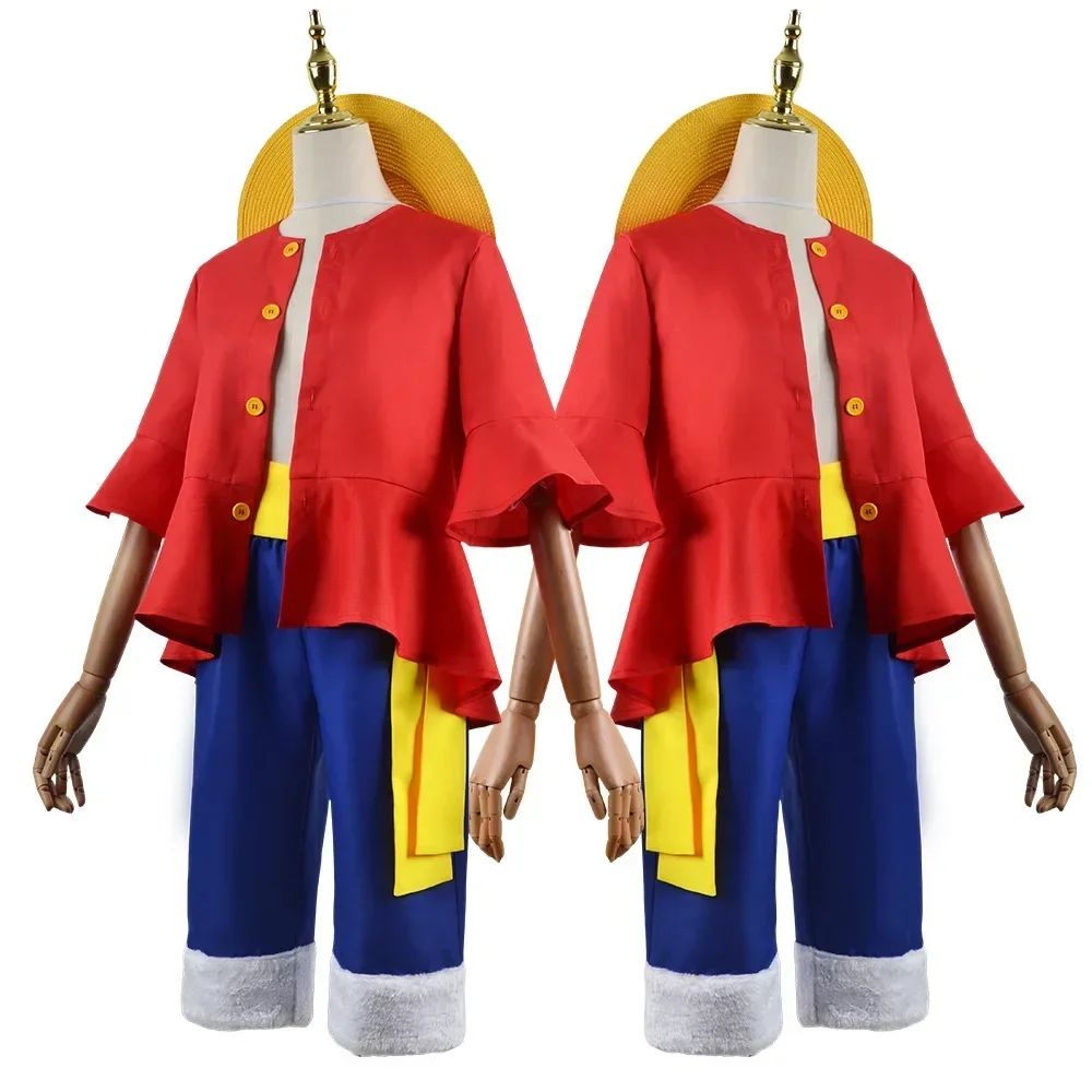 Anime Luffy Cosplay Costumes Monkey D Cosplay Suits Hats Halloween For Women Men Adult Cos Top Pants Gifts