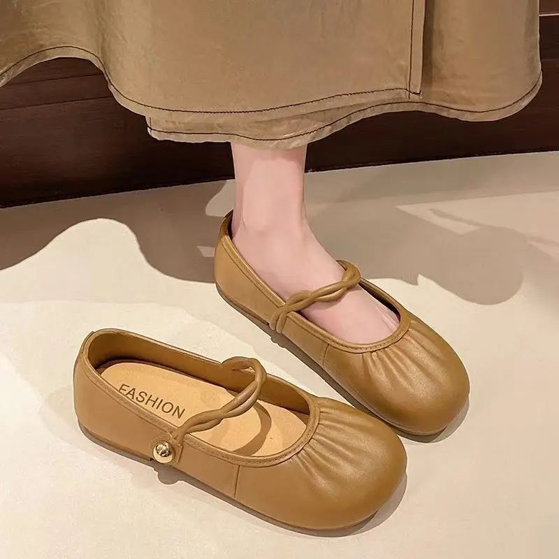 Summer 2025 Women's Flat Mary Jane Sandals Folded Beans Style Versatile Flats Fashionable French Bean Trend Ankle Cover PVC Mate