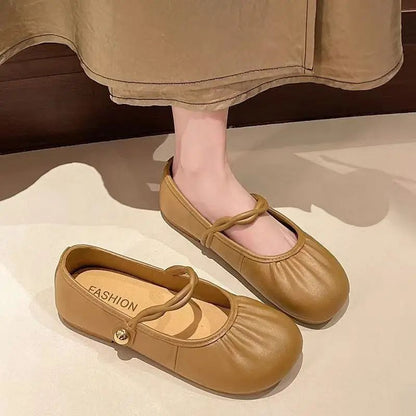 Summer 2025 Women's Flat Mary Jane Sandals Folded Beans Style Versatile Flats Fashionable French Bean Trend Ankle Cover PVC Mate