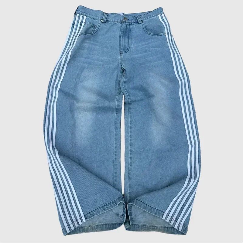 Y2K Baggy Jeans high quality Embroidered Striped Harajuku Sweatpants men women Hip Hop streetwear Casual wide leg Denim Pants