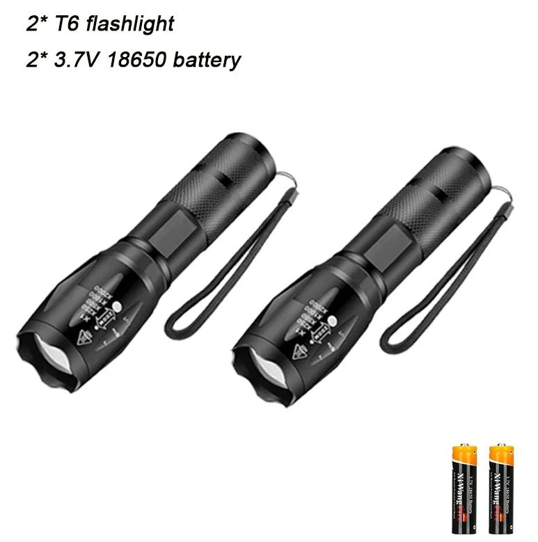 High Power T6 LED Flashlights Camping Torch 5 Light Modes Zoom Light Aluminum Alloys Waterproof Material External 18650 Battery