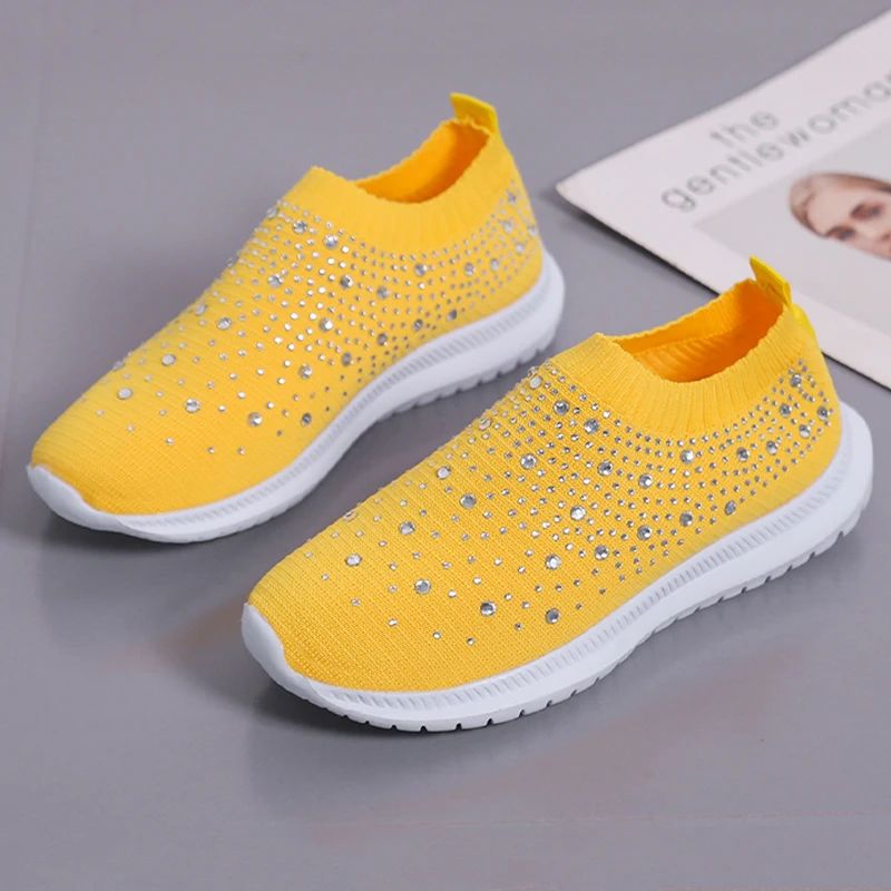 2024 New Crystal Breathable Mesh Sneaker Shoes for Women Comfortable Soft Bottom Flats Plus Size 43 Non Slip Casual Shoes Woman