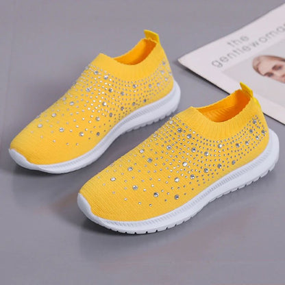 2024 New Crystal Breathable Mesh Sneaker Shoes for Women Comfortable Soft Bottom Flats Plus Size 43 Non Slip Casual Shoes Woman