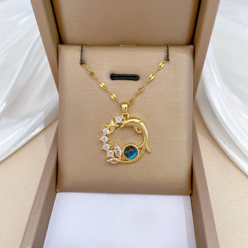 Colar Pingente Golfinho Requintado Cristal Azul para Mulheres Moda Personalizada Acessório Diário Joias de Festa Presentes de Aniversário