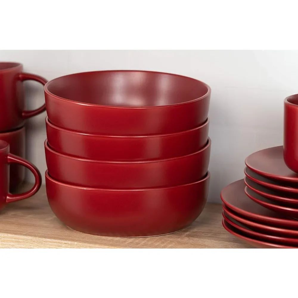 10 Wazee Matte Coupe Dinnerware Set, 16 pc, Red