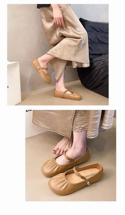 Summer 2025 Women's Flat Mary Jane Sandals Folded Beans Style Versatile Flats Fashionable French Bean Trend Ankle Cover PVC Mate