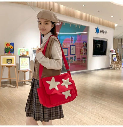 Women Star Pattern Y2k Messenger Bag Casual Tote Lady Simple Large Capacity Shoulder Bag Girl Travel School Bookbag Handbag