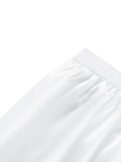 Elastic Waist Inner Lining Midi Skirt Women Solid Color Satin Half Slip Underskirt Long Underskirt for Ladies White/Black/Yellow