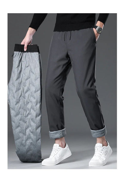 Calça Masculina de Inverno de Pena de Ganso Cintura Elástica Roupa Externa Calça de Pena Casual À Prova de Frio Nova Calça Reta Quente e Engrossada de Inverno