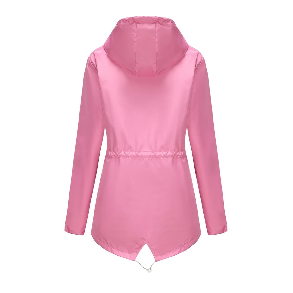 Blue Waterproof Hooded Jacket Women Fashion Casual Coat Waist Drawstring Tie Zipper Switch Red Green Yellow Black Windbreaker