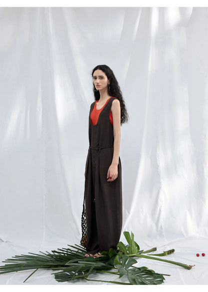 Colne U-Neck Linen Blend Vest And Knife Pleat One-Piece Pants Women's Fashion Design Sensation Tianli Material Long Pants