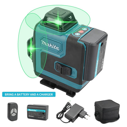 Nível a Laser Verde Makita: Linhas 4×360°, Bateria de 5000mAh, Modos de Auto Nivelamento e Manual, 8h de Autonomia para Obras e Layouts