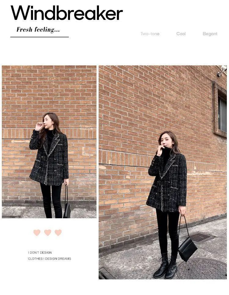 Thickened Cotton Tweed Coat for Women Spring Loose Plaid Outerwear Cozy Style Large Size Patchwork Small Suiting