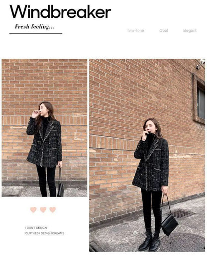 Thickened Cotton Tweed Coat for Women Spring Loose Plaid Outerwear Cozy Style Large Size Patchwork Small Suiting