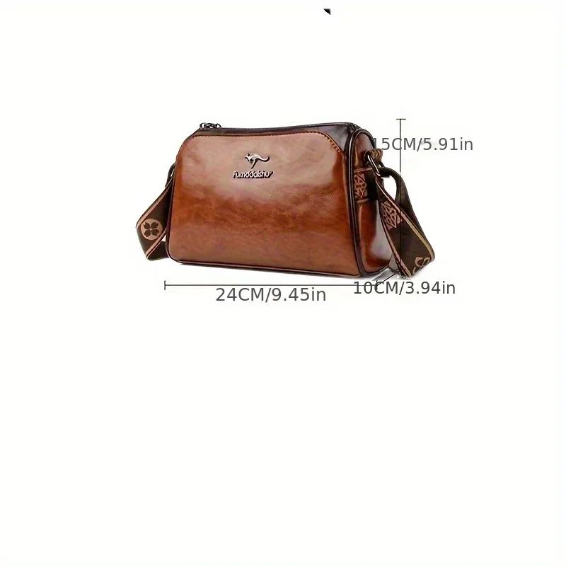 Retro Double Sided Leather Women's Crossbody Bag Water-Resistant Pillow Shaped Shoulder Bag with Adjustable Strap Zipper Closure
