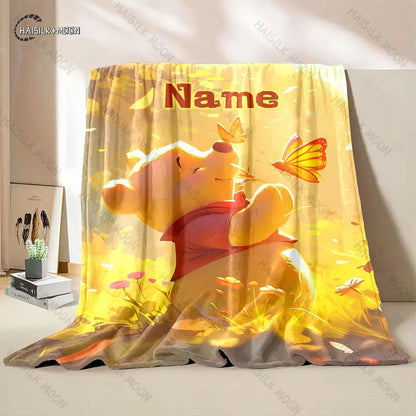 1PC Custom Name Winnie The Pooh Printed Blanket, All-Season Multi-Use for Nap, Camping, Travel, Car ,sofa Machine Washable