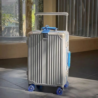 Mala de Viagem com Estrutura de Alumínio e Alça Larga, Rodas Giratórias Silenciosas Coloridas e Trava TSA, Mala de Carrinho de Grande Capacidade