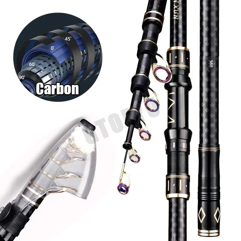 Vara de Pesca Telescópica de 2.1m-4.5m Vara de Surf para Viagem de Spinning 10-250g de Potência Vara de Arremesso de Longa Distância Vara de Baitcasting de Alto Carbono